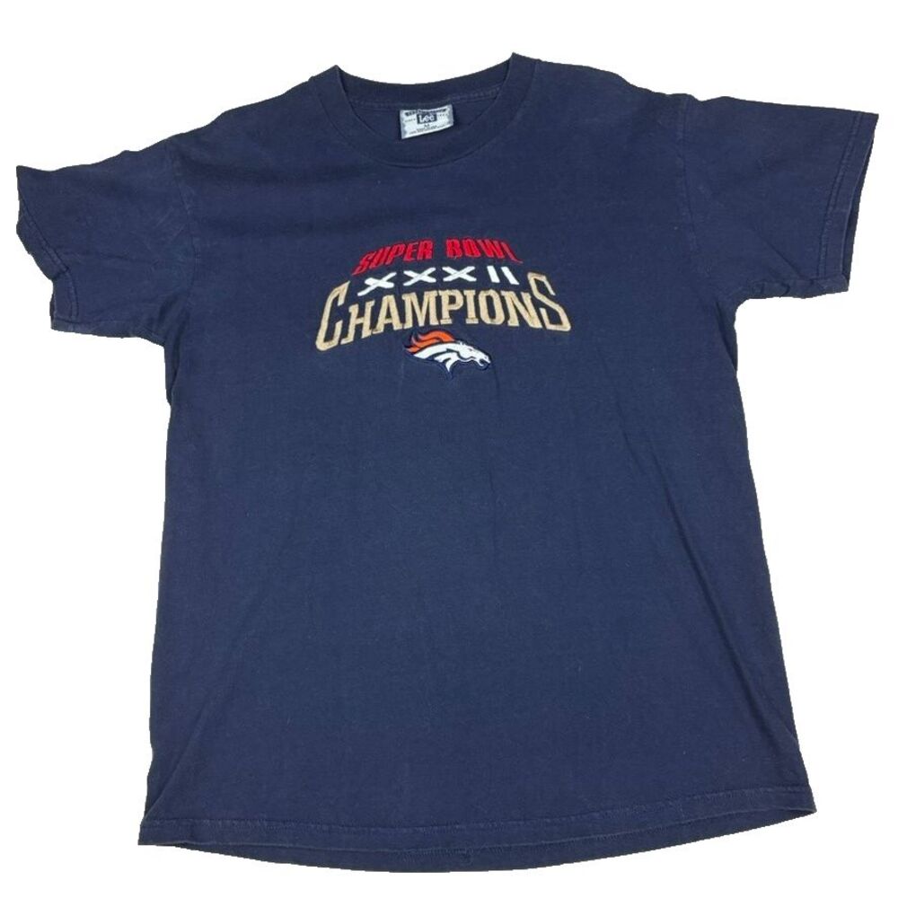 Vintage Denver‎ Broncos TShirt M Super Bowl XXXII 1998 Champions Lee USA NFL Tee